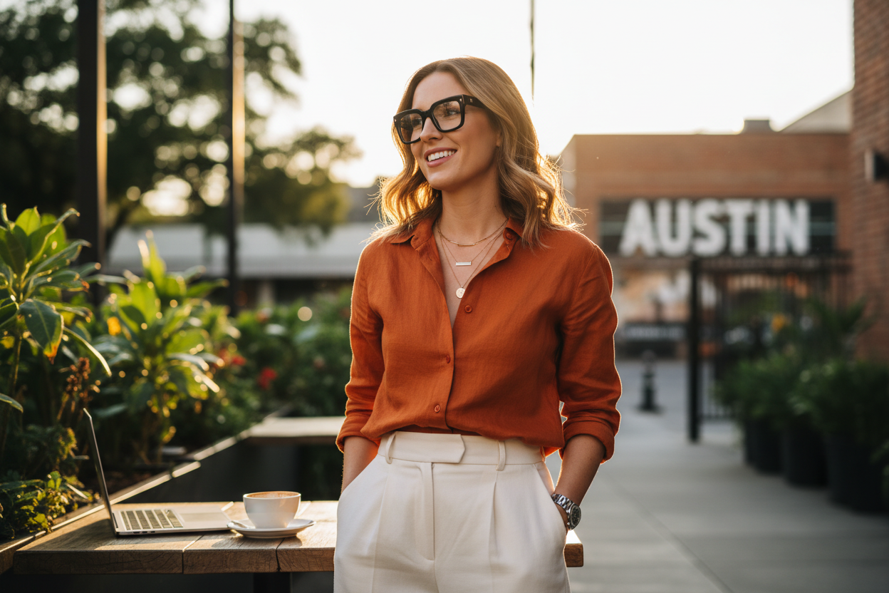 Person wearing modern rectangular eyeglasses